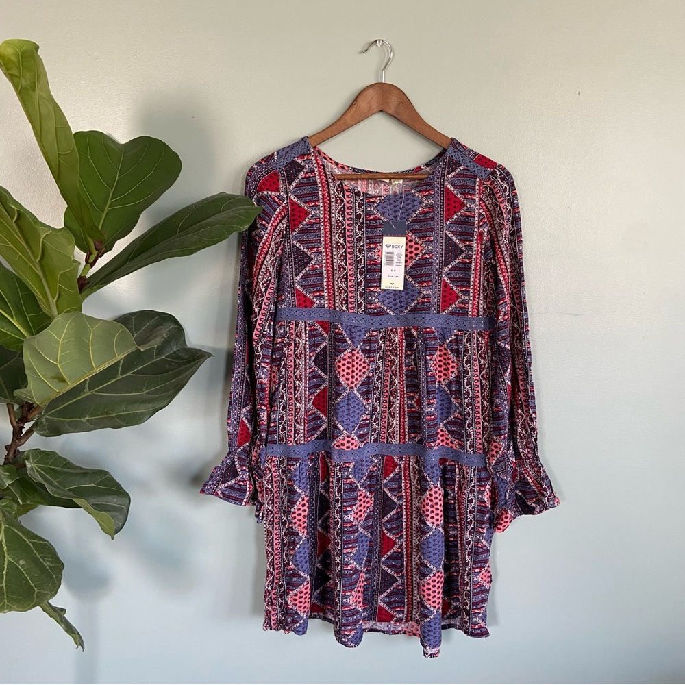 NWT Roxy Boho long sleeved patchwork dress